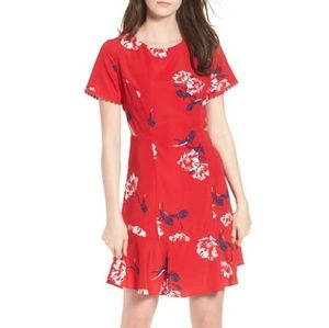 Socialite red dress floral zipper back